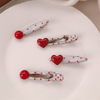 Korean Red 3D Heart Hair Clip, French Vintage Polka Dot Side Bangs Hair Pin for Women