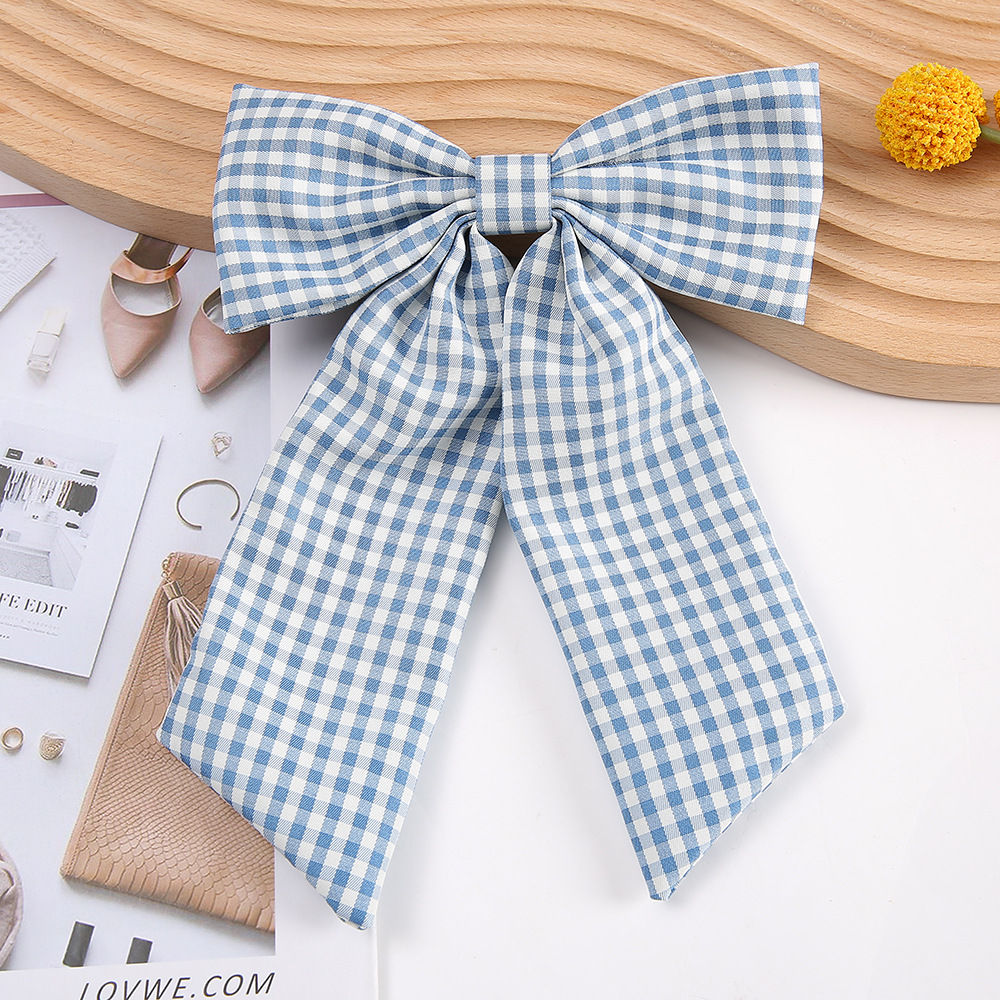 Korean Fresh Plaid Bow Hair Clip, Sweet Fabric Duckbill Clip for Women