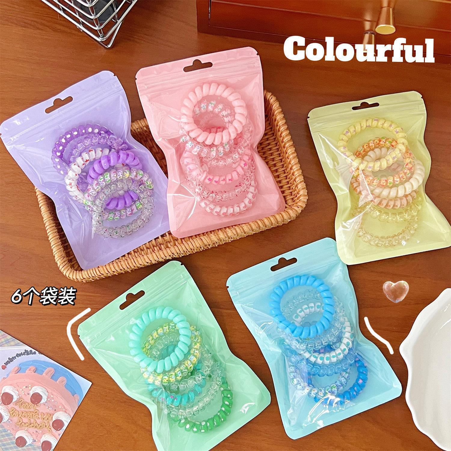 Summer Candy Color Telephone Wire Hair Ties, High Elastic Simple Hair Rings for Women