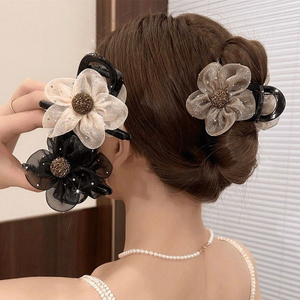 New Mesh Rhinestone Sunflower Hair Claw, Elegant Back Head Hair Clip for Half Up & Bun Hairstyles
