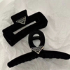 Black Flocked Triangle Label Shark Hair Claw, French Vintage Elegant Hair Clip for Women