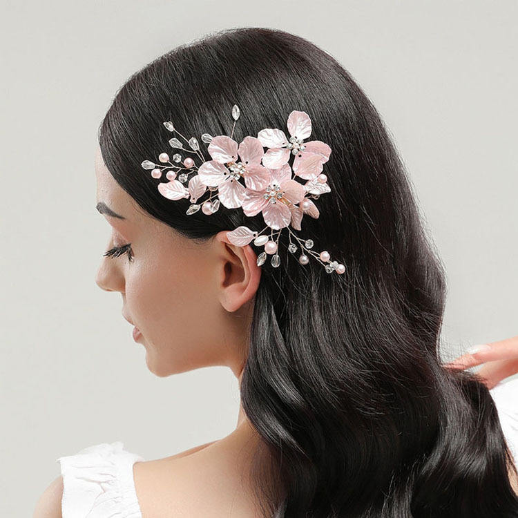 Bridal Hair Accessory White Shell Petal Pearl Crystal Hair Clip