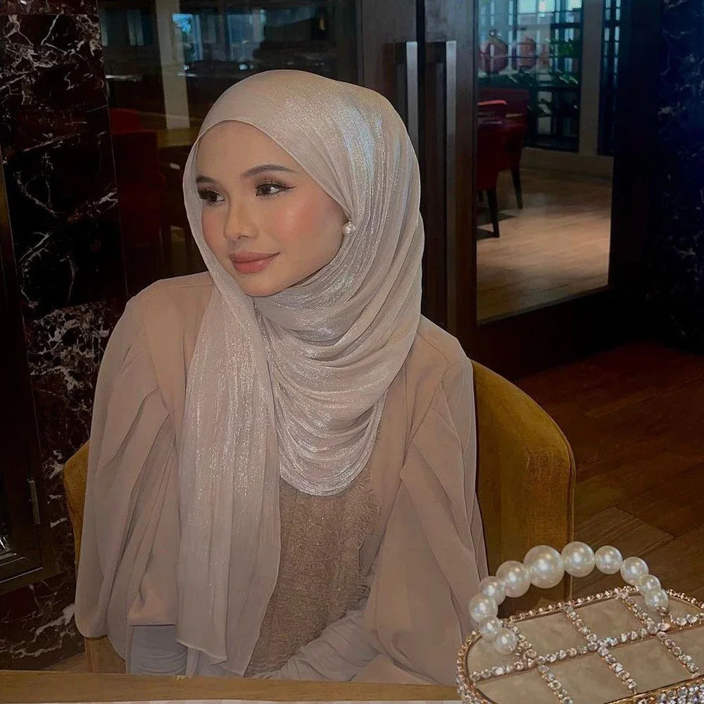 Shimmer Chiffon Hijab Scarf for Women Glitter Metallic Islamic Head Scarf Modest Sparkle Hijab for Party And Daily Wear