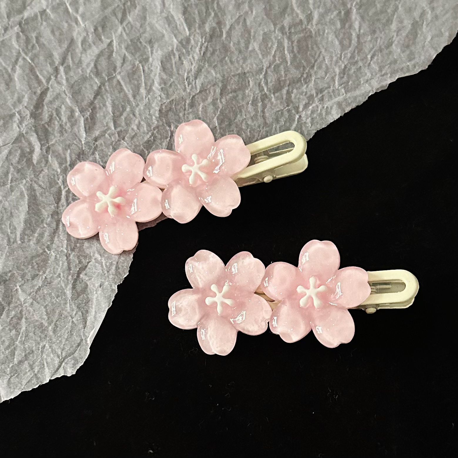 Glitter Pink Cherry Blossom Hair Clips