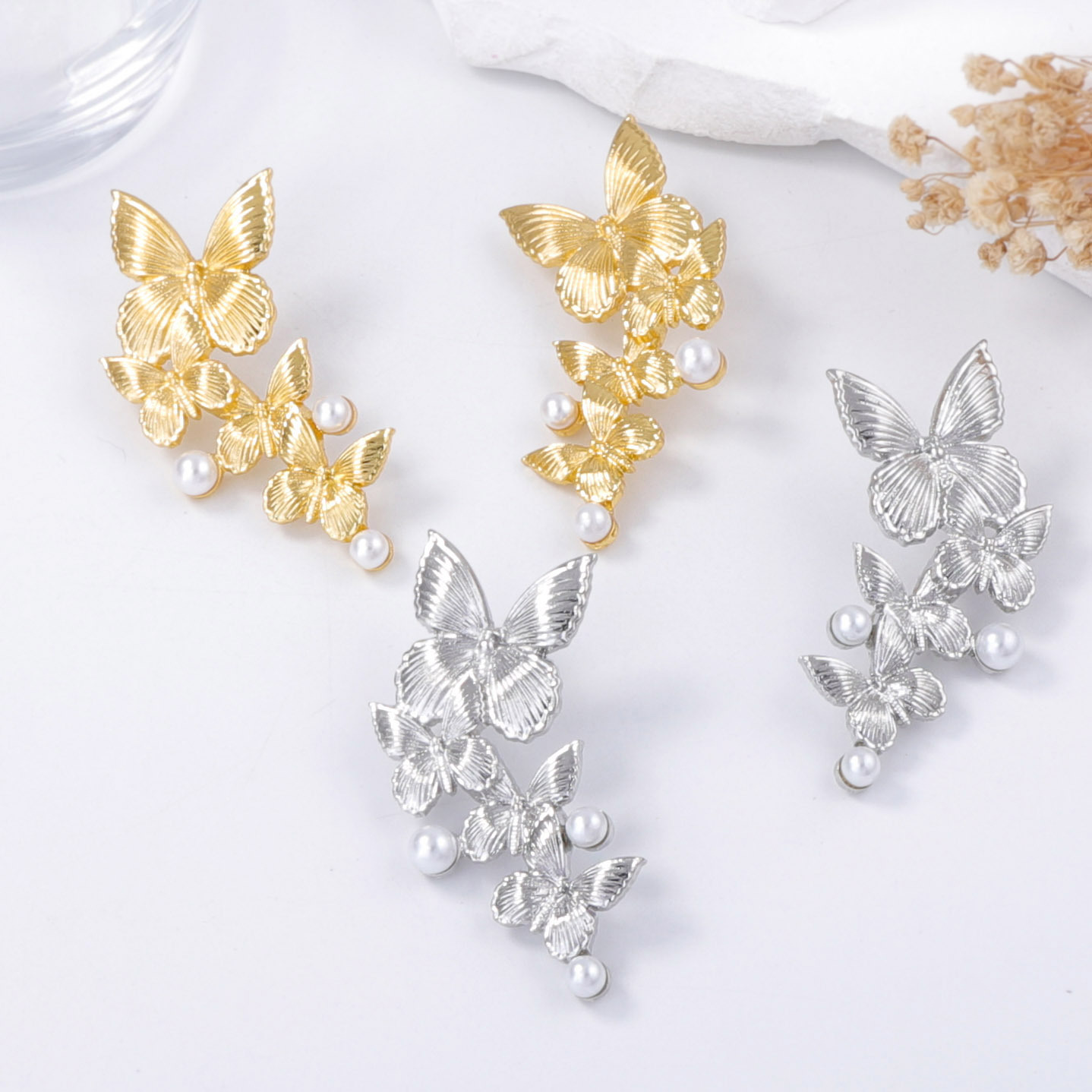 Vintage Luxury Pearl Butterfly Earrings