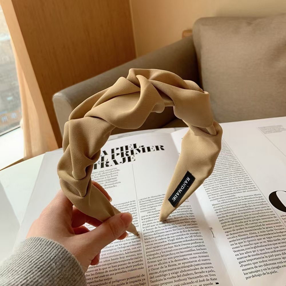 Wide Edge Wrinkled Solid Color Headband, French Minimalist Fashion Hairband for Women