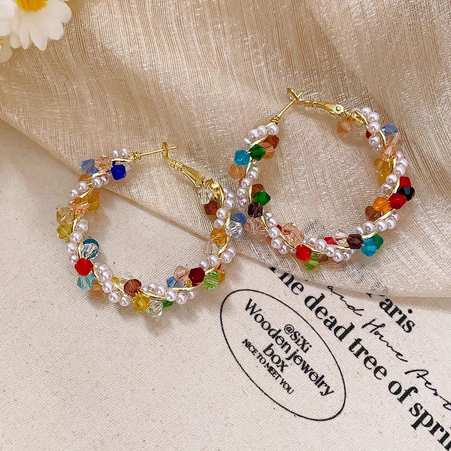 Colorful Contrast Pearl Wrapped Hoop Earrings