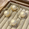 Metal Half-round Pearl Stud Earrings