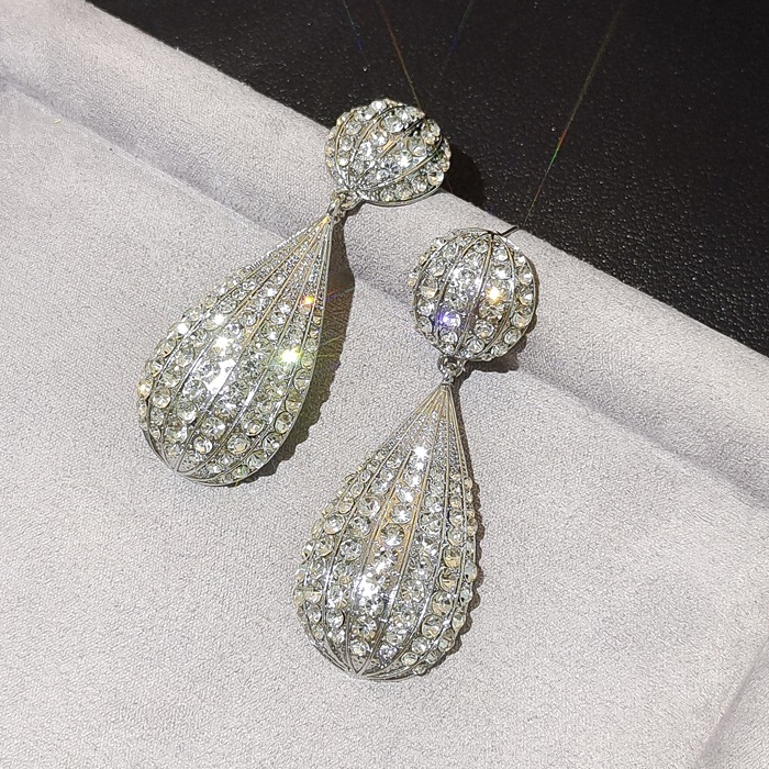 European & American Luxury Full Rhinestone Waterdrop Hot Air Balloon Earrings