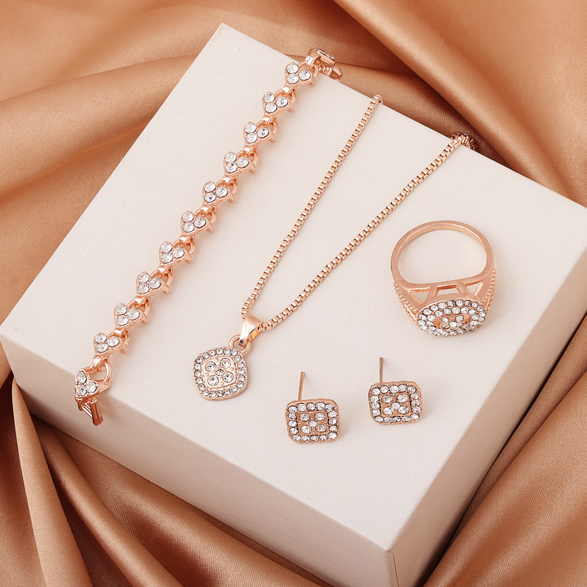 Luxury Rhinestone Geometric 4-Piece Jewelry Set