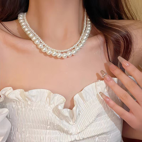 Double Layer Gradient Pearl Choker Necklace | Elegant Bridal Jewelry