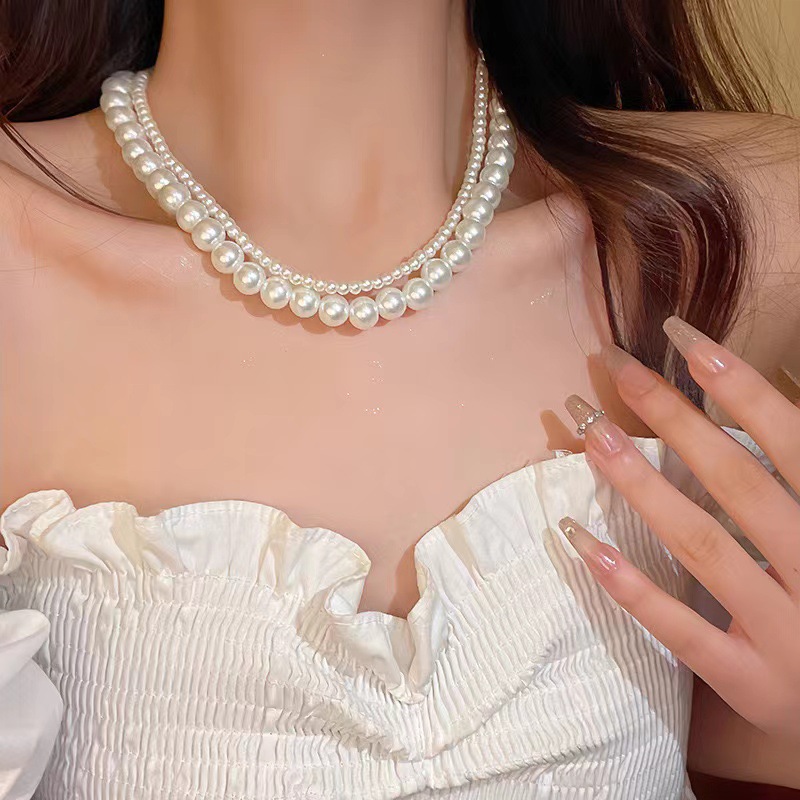 Double Layer Gradient Pearl Choker Necklace | Elegant Bridal Jewelry