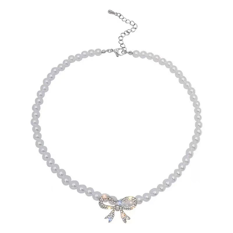 Pearl Bow Choker Necklace – Sparkling Crystal & Elegant Pearl Jewelry for Women