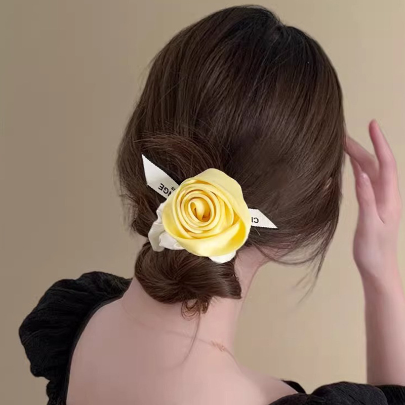 Yellow Satin Flower Scrunchie