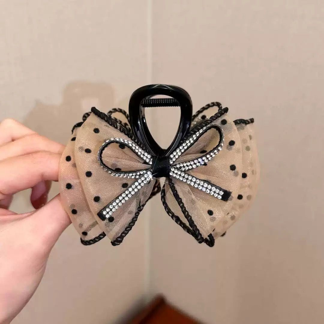 Shiny Bow Polka Dot Mesh Hair Claw