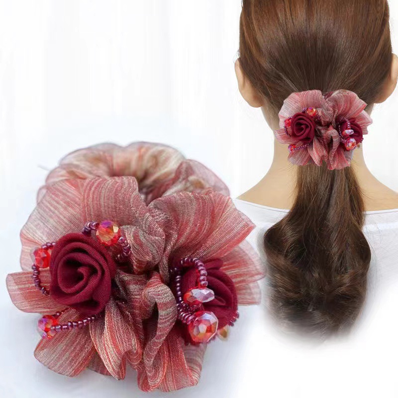 Korean Floral Mesh Scrunchie