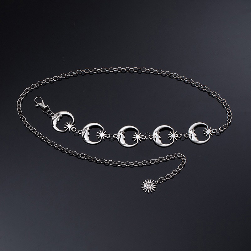 Vintage INS Metal Moon Waist Chain Belt for Women – Adjustable Dress Body Chain