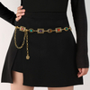 Gold Silver Metal Carved Oval Chain Waist Belt with Rhinestone for Women