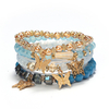 4pcs/Set Elegant Gold Butterfly Charm Beaded Bracelets Stackable Crystal Pearl Bracelet Set