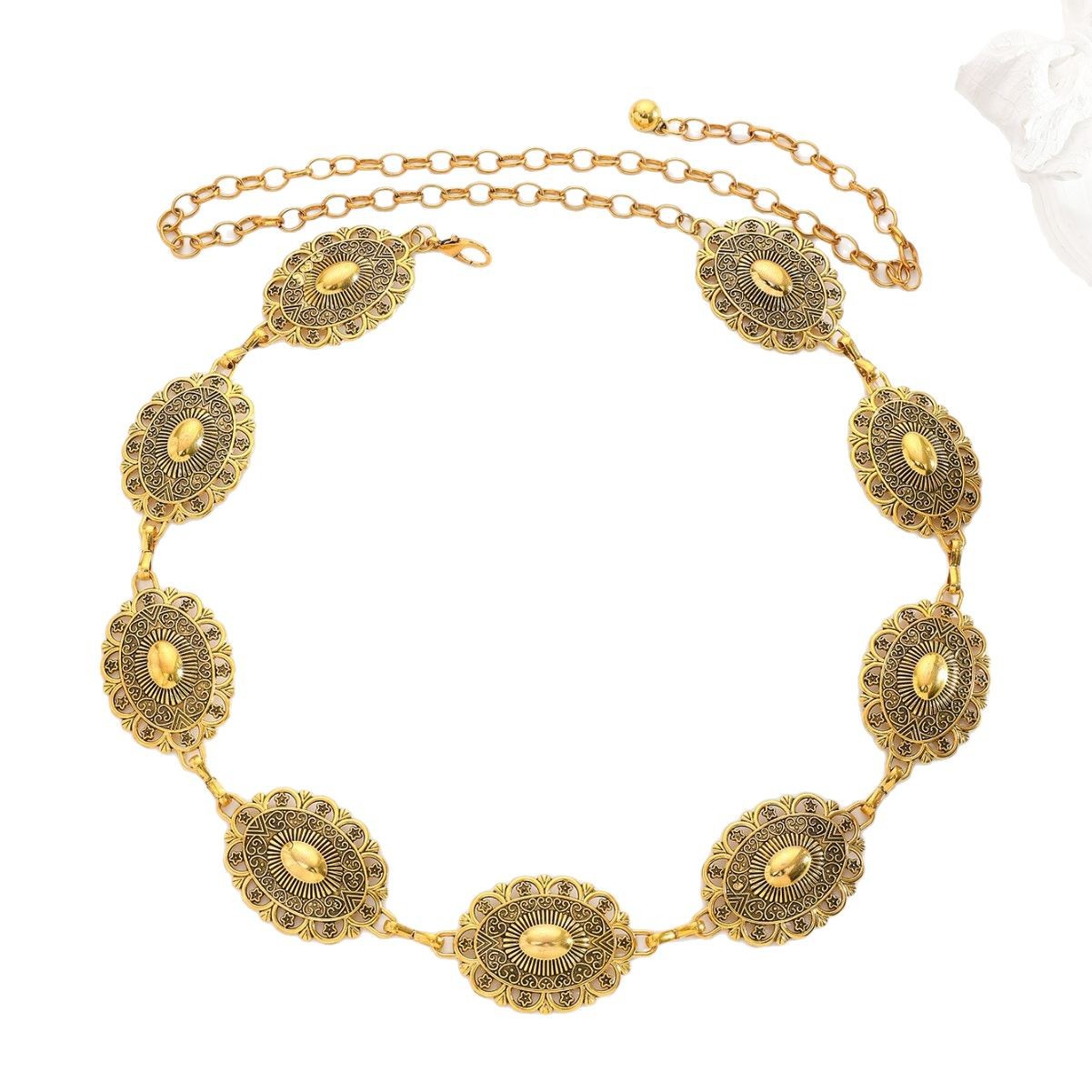 Vintage Carved Metal Waist Chain for Women – Ethnic Style Belly & Pants Chain