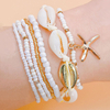 Boho Beachy Shell & Starfish Beaded Bracelet Set | Stackable Coastal Jewelry