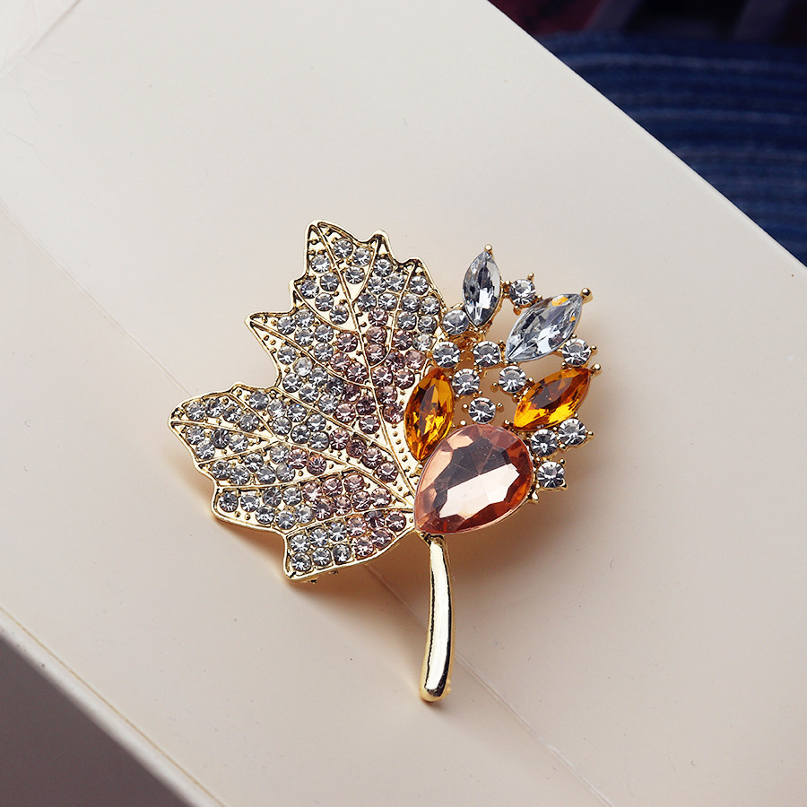 French Maple Leaf Zircon Brooch