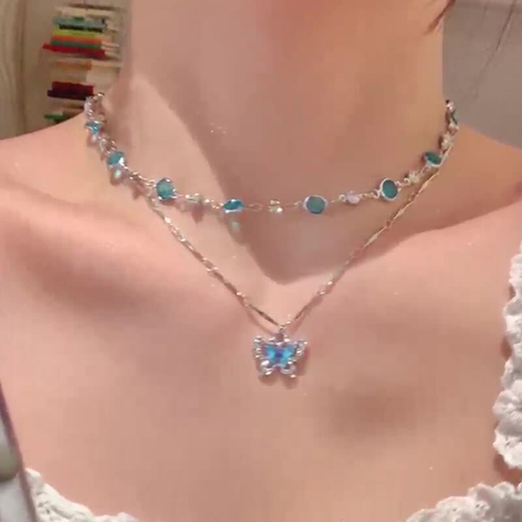 Fashion Summer Double Layer Butterfly Choker Necklace