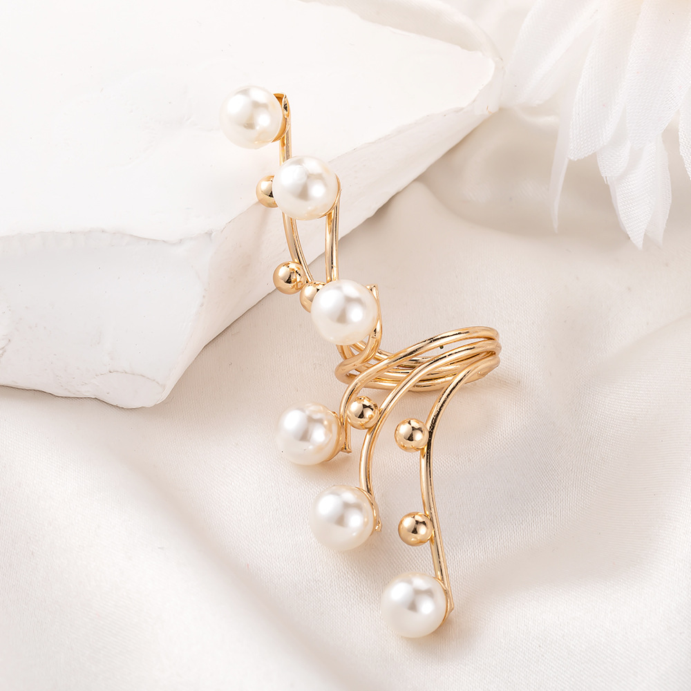 Luxury Pearl & Crystal Open Ring for Women – Asymmetric Gradient Pearl Statement Ring, Adjustable Gold Tone Fashion Jewelry