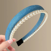 Vintage Blue Denim Double Layer Pearl Headband