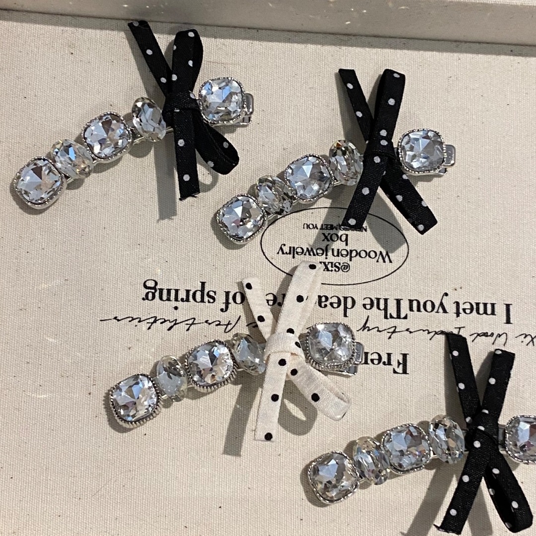 Polka Dot Bow Rhinestone Hair Clip