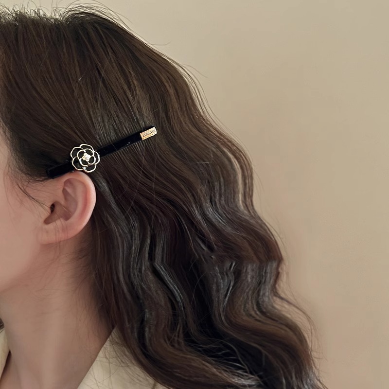 Velvet Camellia Side Hair Clips Vintage Chanel Style Barrettes Elegant Hair Pins