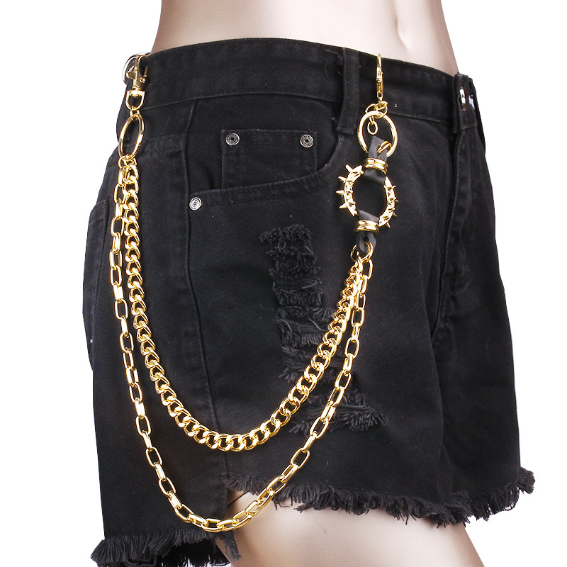 Double Layer Spike Ring Pant Chain - Techwear Punk Streetwear Accessory