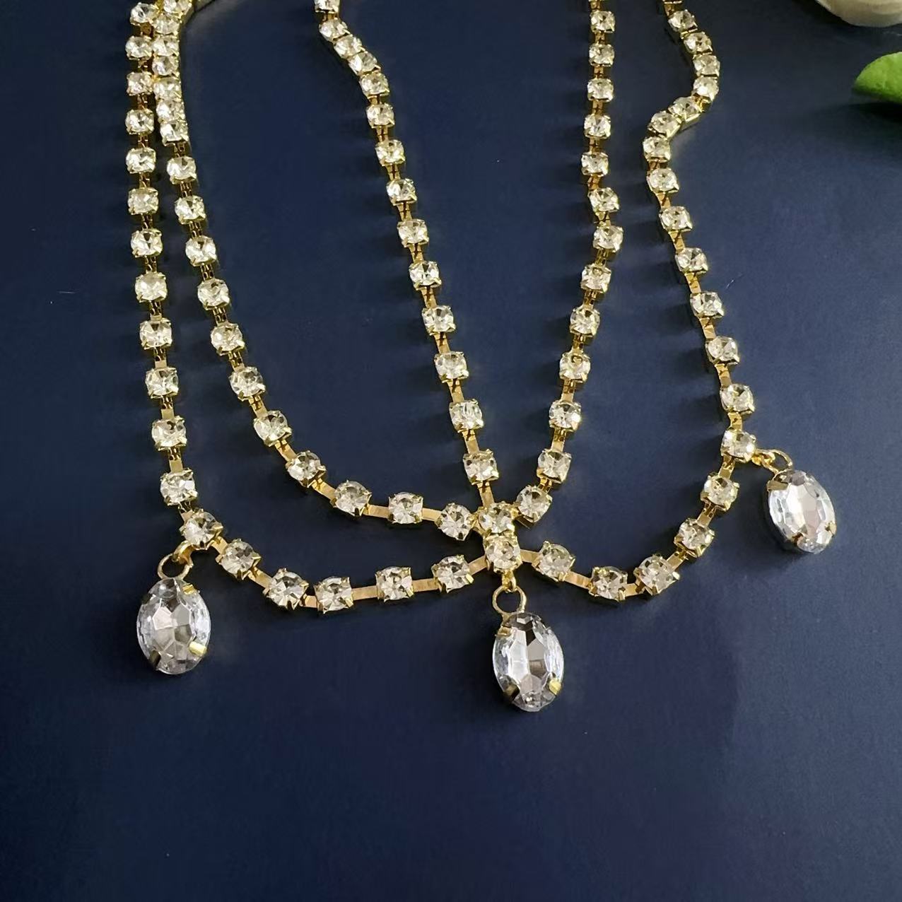 Pink Teardrop Rhinestone Headpiece Boho Forehead Chain Party Head Jewelry