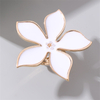 White Enamel Flower Ring for Women, Gold Tone Oversized Floral Statement Ring