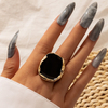 Irregular Gold-Edged Black Enamel Ring