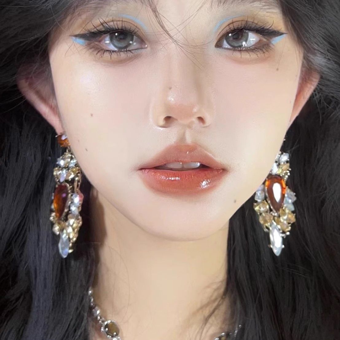 Antique Gold Tone Multi-Stone Statement Earrings
