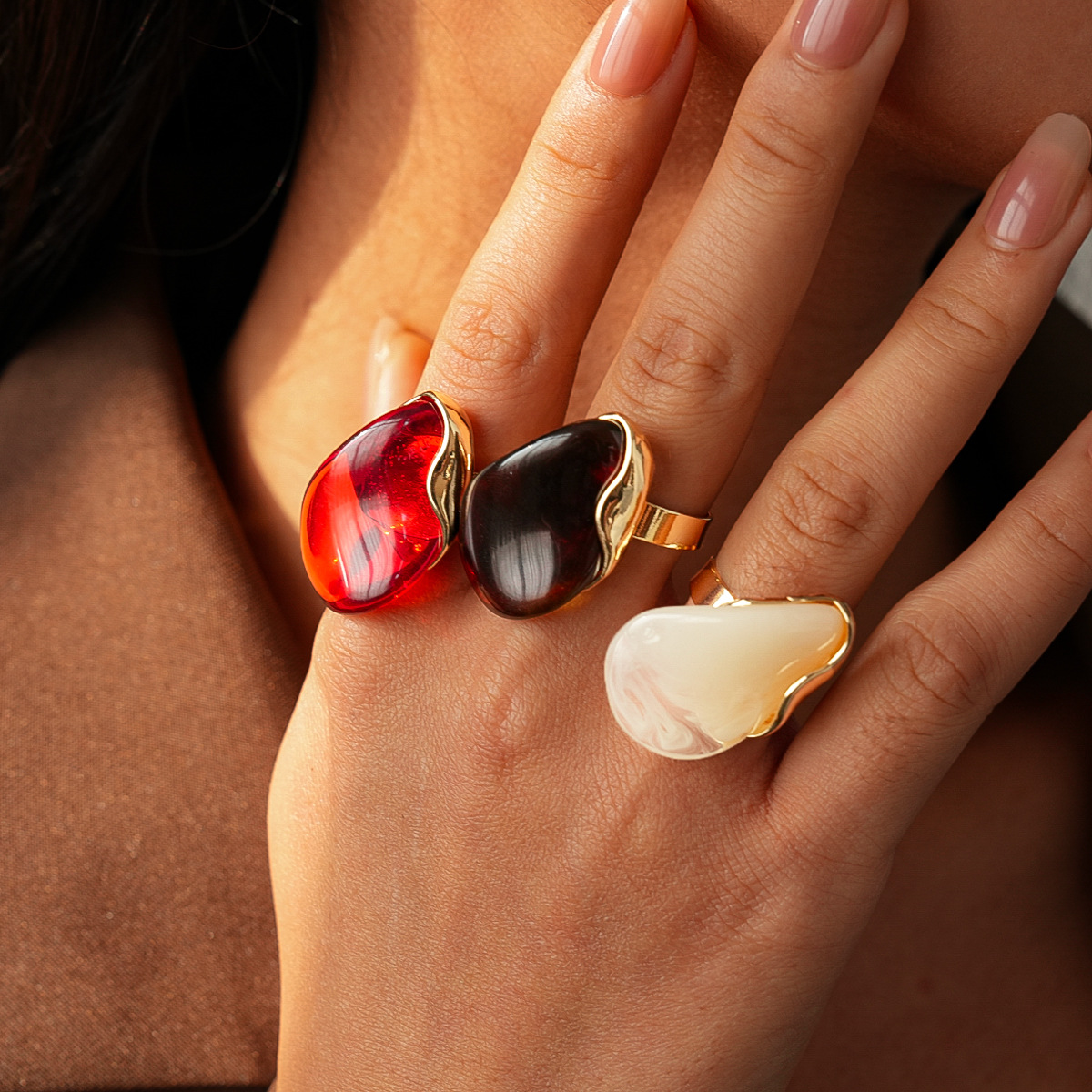 European Style Metal Zircon Square & Round Open Ring