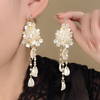 Shell Flower Tassel Pearl Earrings Chinese Style Elegant Dangle Earrings