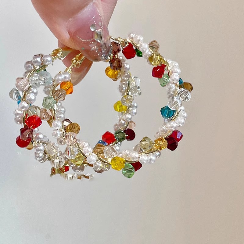 Colorful Contrast Pearl Wrapped Hoop Earrings