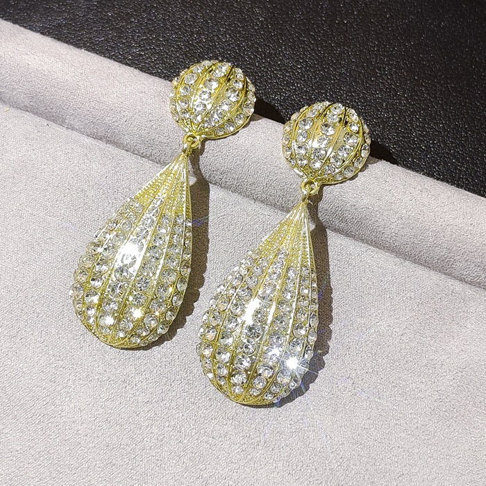 European & American Luxury Full Rhinestone Waterdrop Hot Air Balloon Earrings