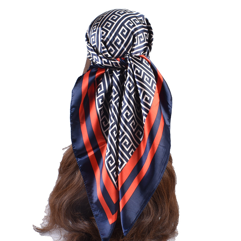 New Vintage Print Satin Square Scarf 90*90cm