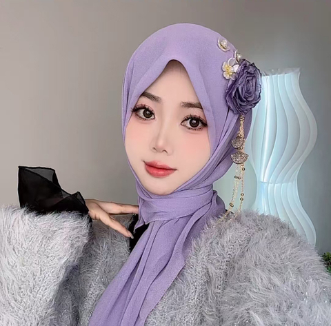 Dry Rose Solid Color Chiffon Square Scarf Flower Hui Ethnic Group Veil Headscarf for Women