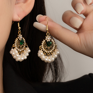 Ethnic Style Pearl Tassel Ear Hooks