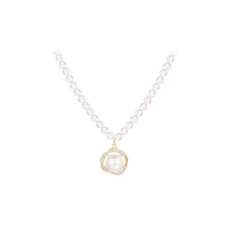 Delicate Pearl Chain Necklace with Circular Pearl Pendant | Dainty Choker for Women