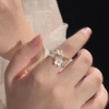 Silver Floral Branch Open Ring Set – Delicate Gold Accent Flower Statement Rings, Nature Inspired Jewelry for Women