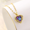 Titanium Steel Colorful Blue Heart Wing Necklace