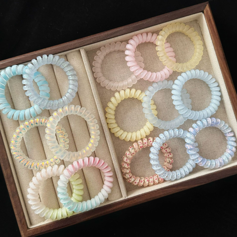 Gradient Spiral Hair Coils – Colorful Telephone Cord Hair Ties, No Crease Spiral Hair Elastics for Women & Girls