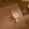 Fashion Gold Plated Moon Star Heart Pendant Necklace, Rhinestone Crescent Celestial Jewelry For Women