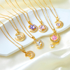 Fashion Gold Plated Moon Star Heart Pendant Necklace, Rhinestone Crescent Celestial Jewelry For Women