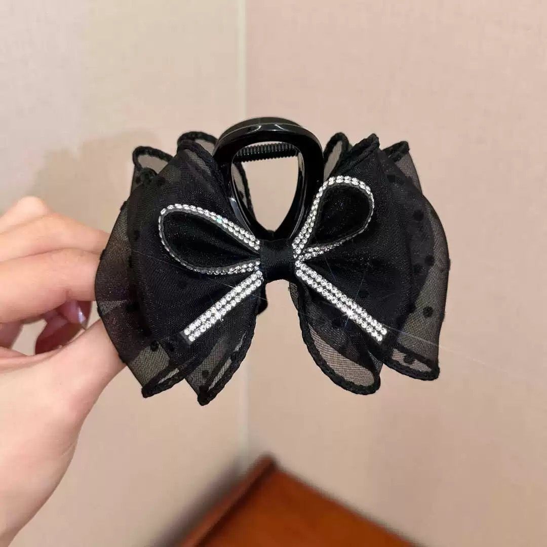 Shiny Bow Polka Dot Mesh Hair Claw